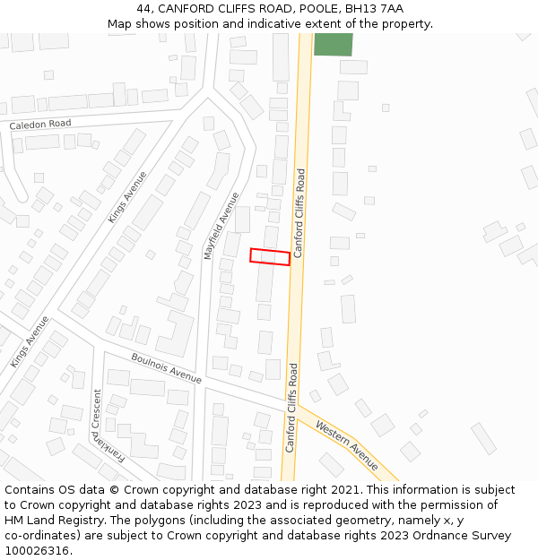 44, CANFORD CLIFFS ROAD, POOLE, BH13 7AA: Location map and indicative extent of plot