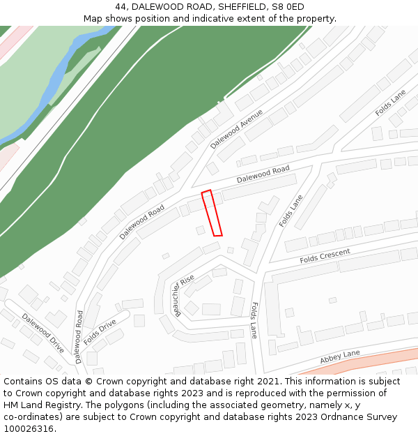 44, DALEWOOD ROAD, SHEFFIELD, S8 0ED: Location map and indicative extent of plot