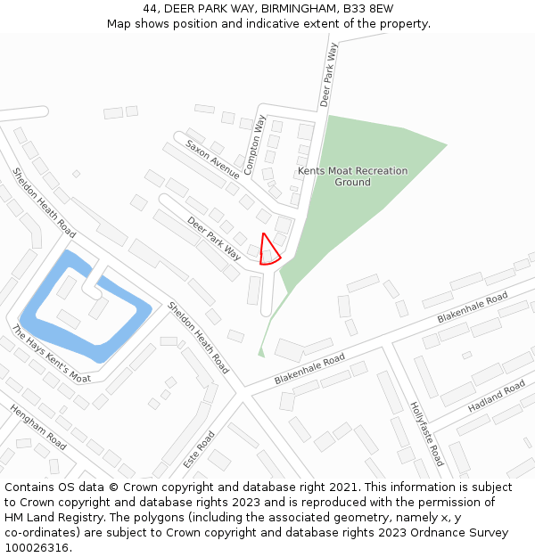 44, DEER PARK WAY, BIRMINGHAM, B33 8EW: Location map and indicative extent of plot