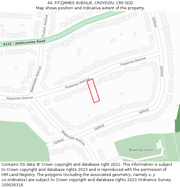 44, FITZJAMES AVENUE, CROYDON, CR0 5DD: Location map and indicative extent of plot