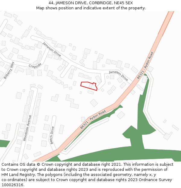 44, JAMESON DRIVE, CORBRIDGE, NE45 5EX: Location map and indicative extent of plot