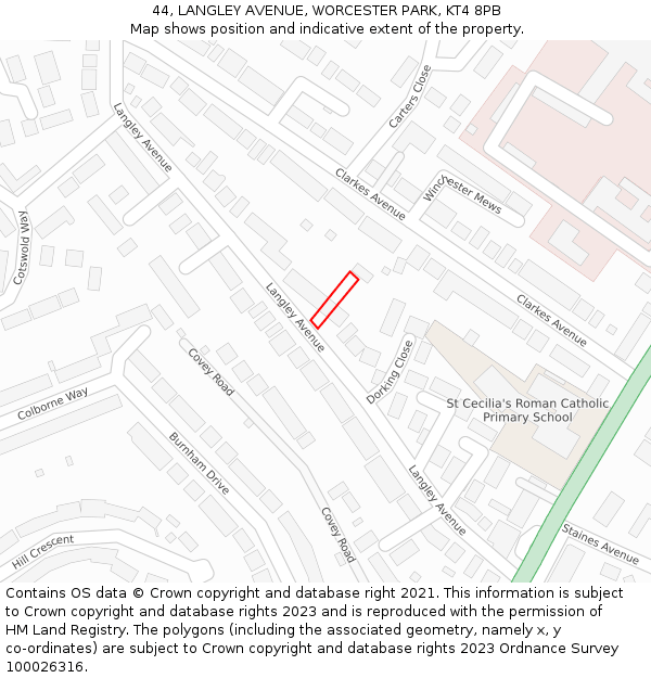 44, LANGLEY AVENUE, WORCESTER PARK, KT4 8PB: Location map and indicative extent of plot