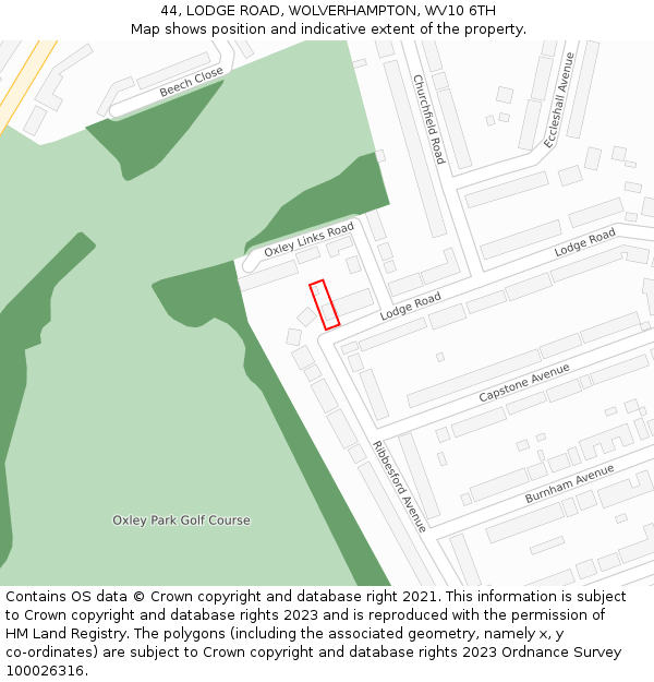 44, LODGE ROAD, WOLVERHAMPTON, WV10 6TH: Location map and indicative extent of plot