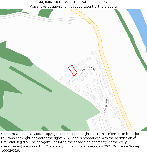 44, PARC YR IRFON, BUILTH WELLS, LD2 3NG: Location map and indicative extent of plot