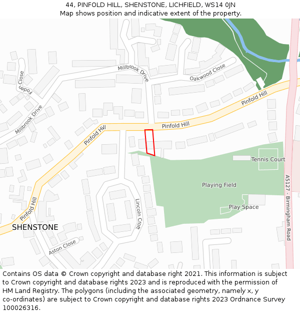 44, PINFOLD HILL, SHENSTONE, LICHFIELD, WS14 0JN: Location map and indicative extent of plot