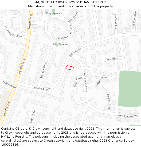 44, SHEFFIELD ROAD, WYMONDHAM, NR18 0LZ: Location map and indicative extent of plot