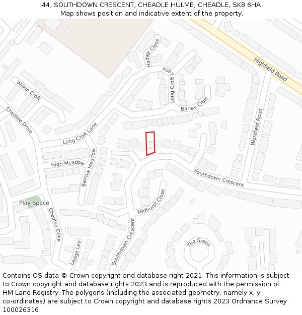 44, SOUTHDOWN CRESCENT, CHEADLE HULME, CHEADLE, SK8 6HA: Location map and indicative extent of plot