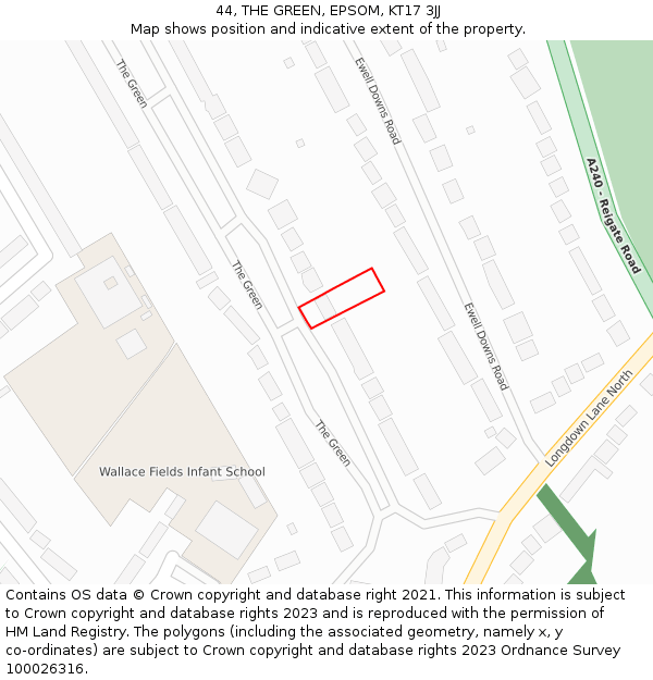 44, THE GREEN, EPSOM, KT17 3JJ: Location map and indicative extent of plot