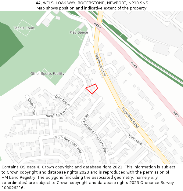 44, WELSH OAK WAY, ROGERSTONE, NEWPORT, NP10 9NS: Location map and indicative extent of plot