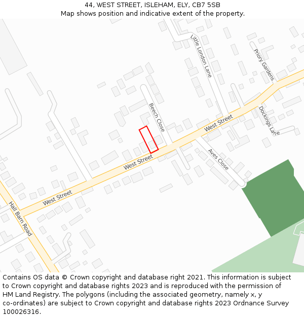 44, WEST STREET, ISLEHAM, ELY, CB7 5SB: Location map and indicative extent of plot