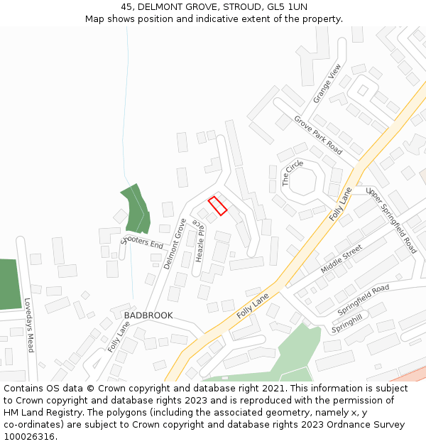 45, DELMONT GROVE, STROUD, GL5 1UN: Location map and indicative extent of plot