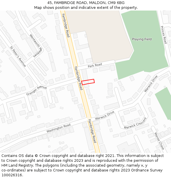 45, FAMBRIDGE ROAD, MALDON, CM9 6BG: Location map and indicative extent of plot