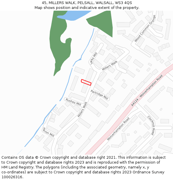 45, MILLERS WALK, PELSALL, WALSALL, WS3 4QS: Location map and indicative extent of plot