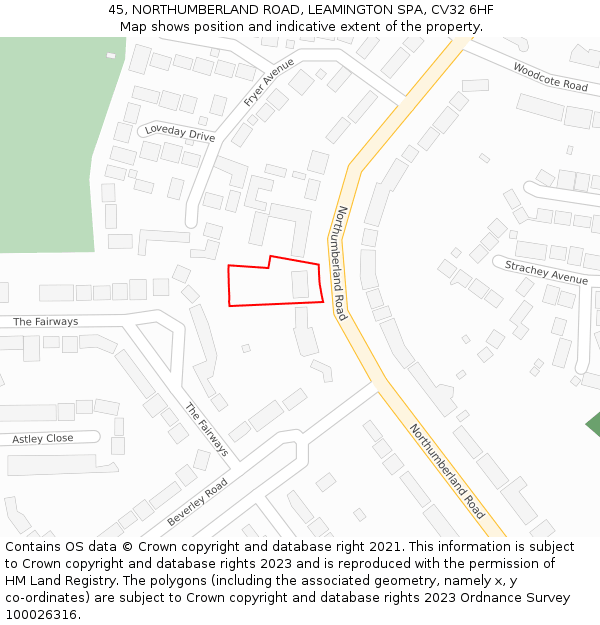 45, NORTHUMBERLAND ROAD, LEAMINGTON SPA, CV32 6HF: Location map and indicative extent of plot