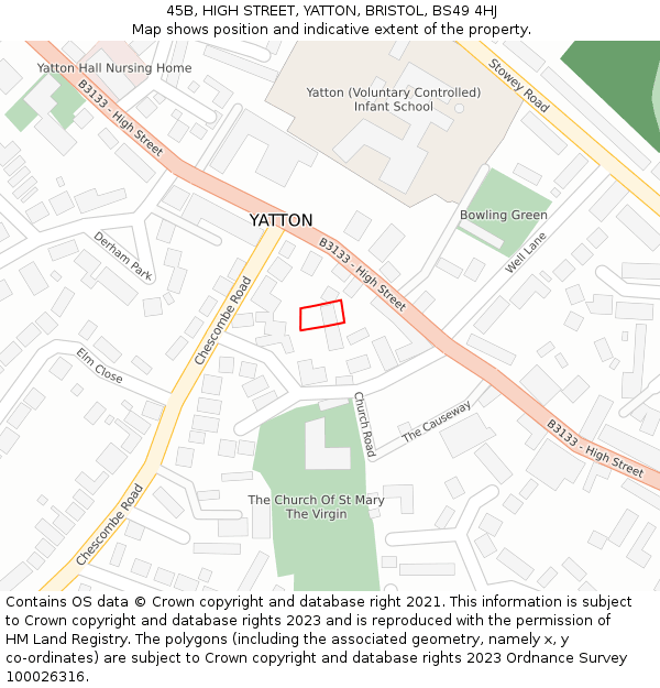 45B, HIGH STREET, YATTON, BRISTOL, BS49 4HJ: Location map and indicative extent of plot