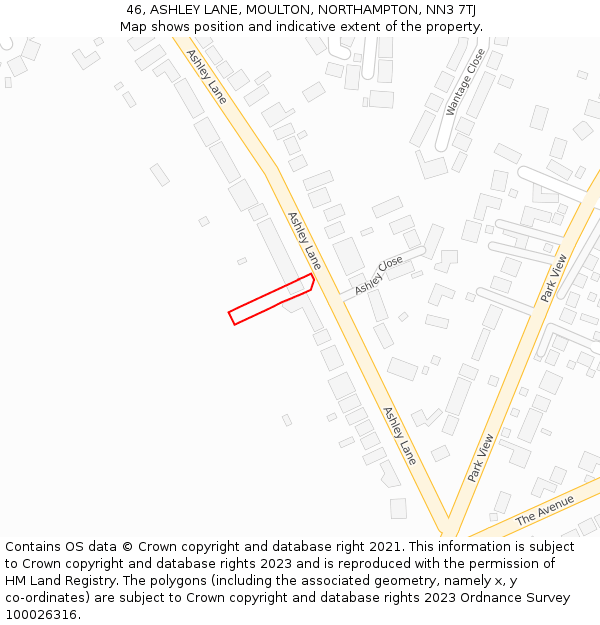 46, ASHLEY LANE, MOULTON, NORTHAMPTON, NN3 7TJ: Location map and indicative extent of plot