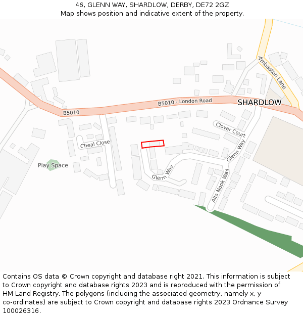 46, GLENN WAY, SHARDLOW, DERBY, DE72 2GZ: Location map and indicative extent of plot