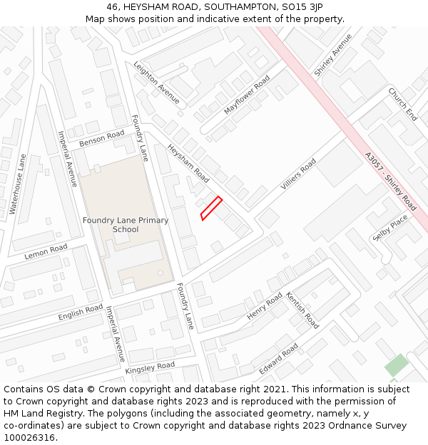 46, HEYSHAM ROAD, SOUTHAMPTON, SO15 3JP: Location map and indicative extent of plot