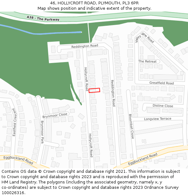 46, HOLLYCROFT ROAD, PLYMOUTH, PL3 6PR: Location map and indicative extent of plot