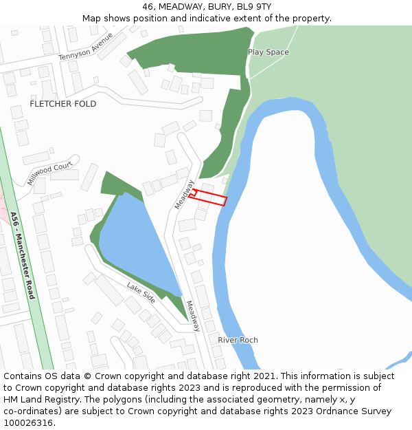 46, MEADWAY, BURY, BL9 9TY: Location map and indicative extent of plot