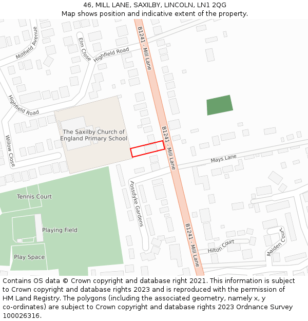 46, MILL LANE, SAXILBY, LINCOLN, LN1 2QG: Location map and indicative extent of plot