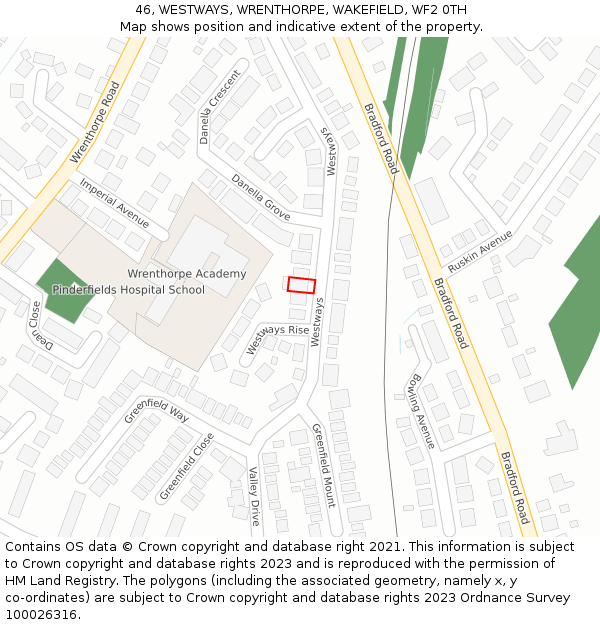 46, WESTWAYS, WRENTHORPE, WAKEFIELD, WF2 0TH: Location map and indicative extent of plot