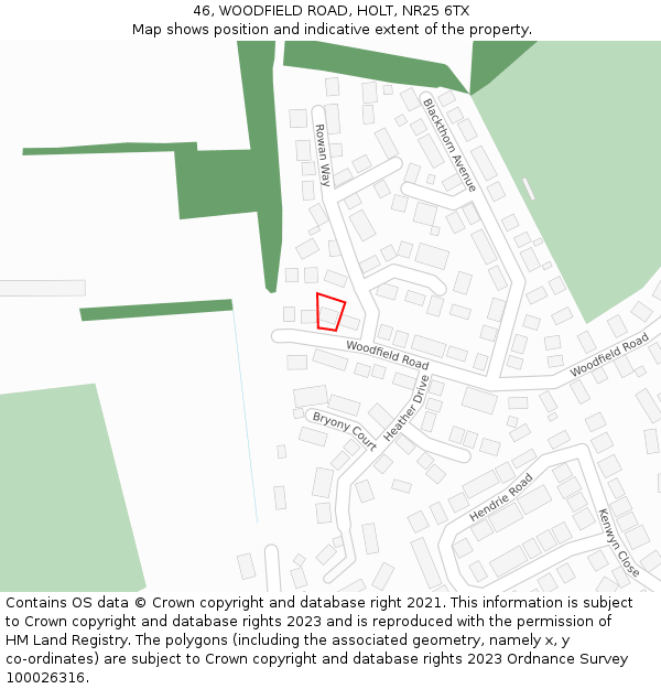 46, WOODFIELD ROAD, HOLT, NR25 6TX: Location map and indicative extent of plot