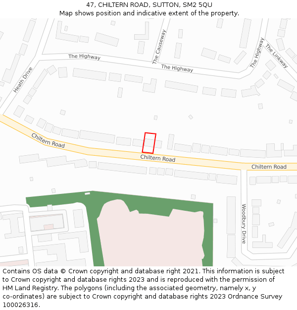 47, CHILTERN ROAD, SUTTON, SM2 5QU: Location map and indicative extent of plot