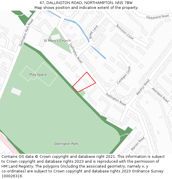 47, DALLINGTON ROAD, NORTHAMPTON, NN5 7BW: Location map and indicative extent of plot