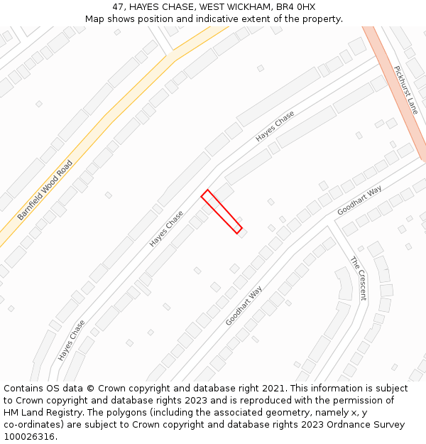 47, HAYES CHASE, WEST WICKHAM, BR4 0HX: Location map and indicative extent of plot