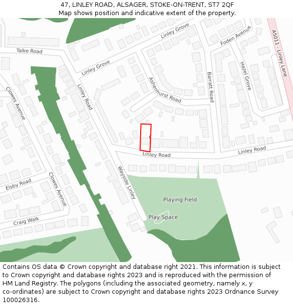 47, LINLEY ROAD, ALSAGER, STOKE-ON-TRENT, ST7 2QF: Location map and indicative extent of plot