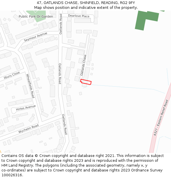 47, OATLANDS CHASE, SHINFIELD, READING, RG2 9FY: Location map and indicative extent of plot