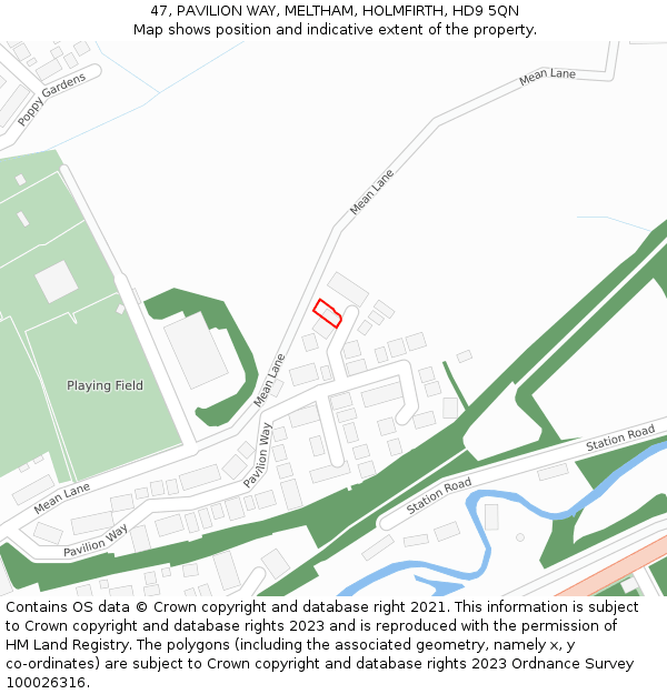 47, PAVILION WAY, MELTHAM, HOLMFIRTH, HD9 5QN: Location map and indicative extent of plot