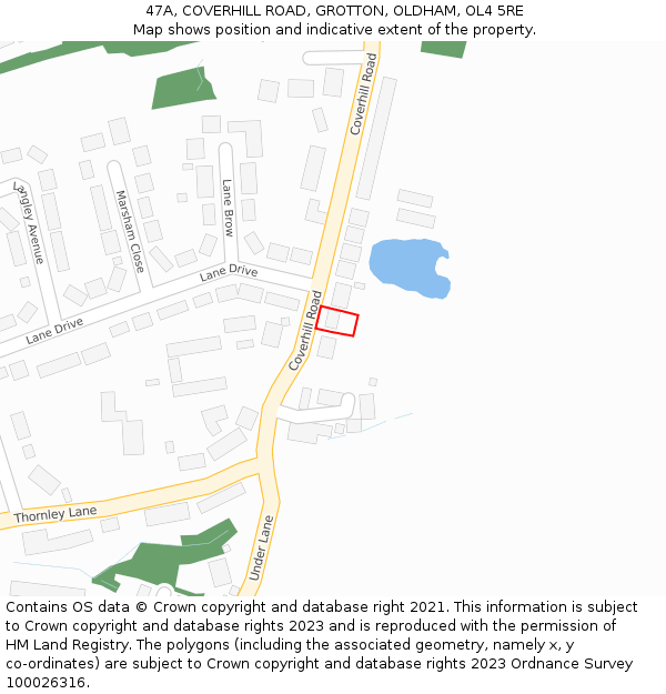 47A, COVERHILL ROAD, GROTTON, OLDHAM, OL4 5RE: Location map and indicative extent of plot