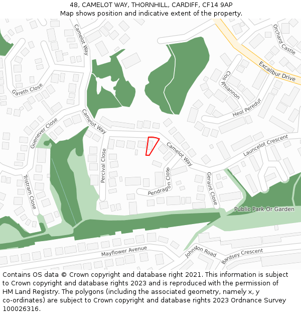 48, CAMELOT WAY, THORNHILL, CARDIFF, CF14 9AP: Location map and indicative extent of plot