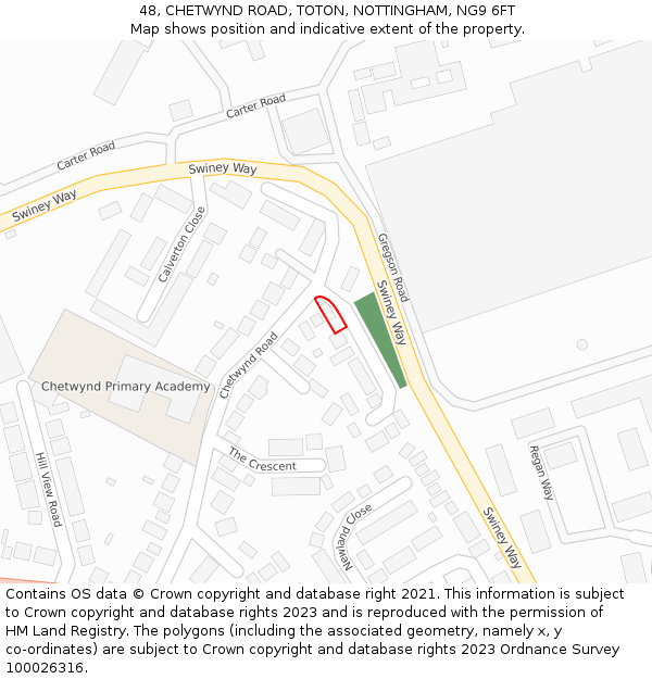 48, CHETWYND ROAD, TOTON, NOTTINGHAM, NG9 6FT: Location map and indicative extent of plot