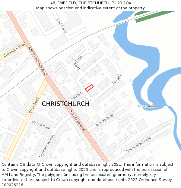 48, FAIRFIELD, CHRISTCHURCH, BH23 1QX: Location map and indicative extent of plot