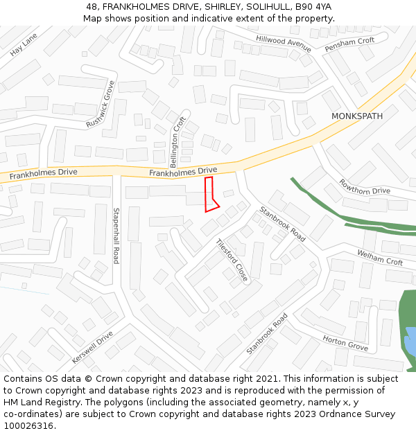 48, FRANKHOLMES DRIVE, SHIRLEY, SOLIHULL, B90 4YA: Location map and indicative extent of plot