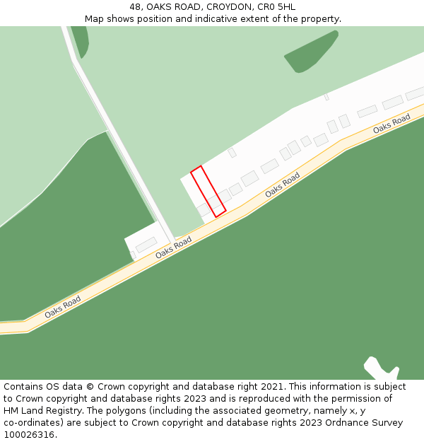 48, OAKS ROAD, CROYDON, CR0 5HL: Location map and indicative extent of plot