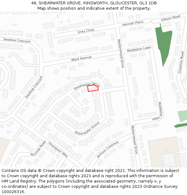 48, SHEARWATER GROVE, INNSWORTH, GLOUCESTER, GL3 1DB: Location map and indicative extent of plot