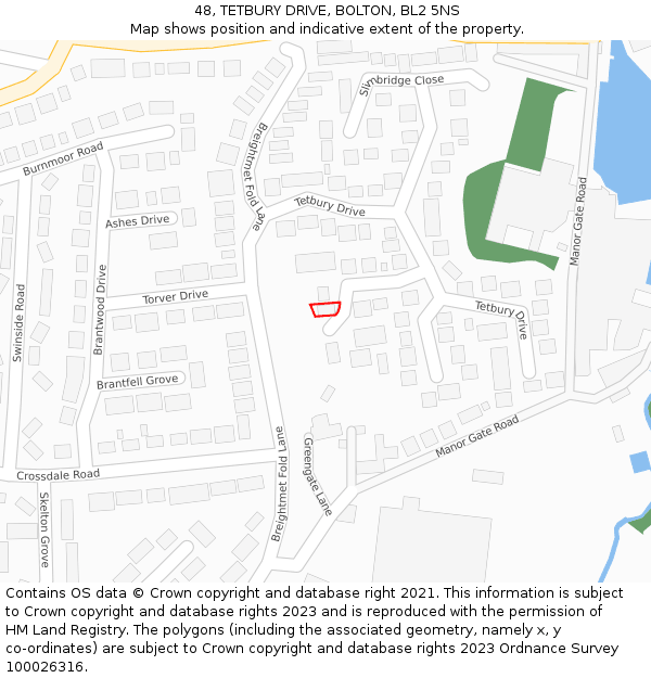 48, TETBURY DRIVE, BOLTON, BL2 5NS: Location map and indicative extent of plot