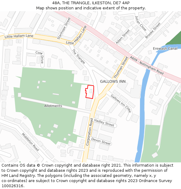 48A, THE TRIANGLE, ILKESTON, DE7 4AP: Location map and indicative extent of plot