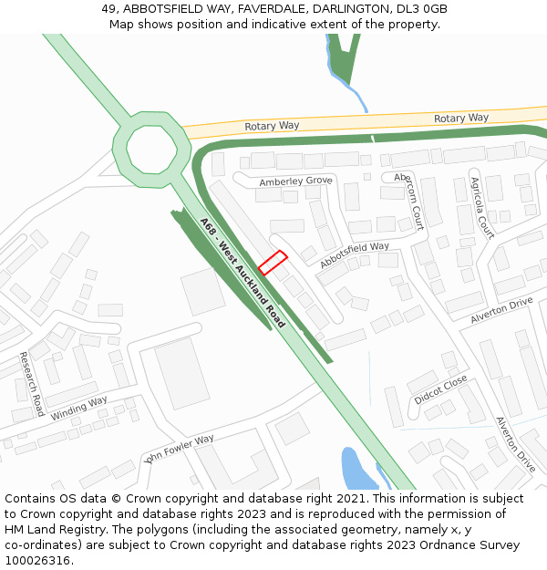 49, ABBOTSFIELD WAY, FAVERDALE, DARLINGTON, DL3 0GB: Location map and indicative extent of plot