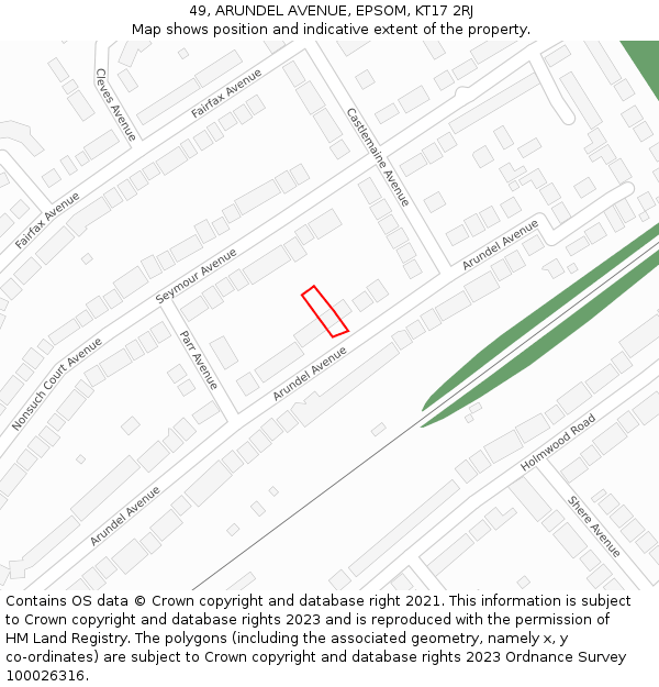 49, ARUNDEL AVENUE, EPSOM, KT17 2RJ: Location map and indicative extent of plot