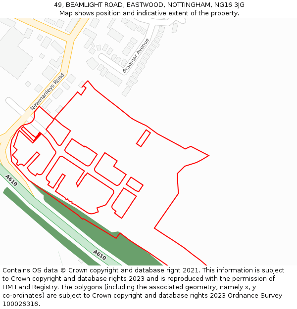 49, BEAMLIGHT ROAD, EASTWOOD, NOTTINGHAM, NG16 3JG: Location map and indicative extent of plot