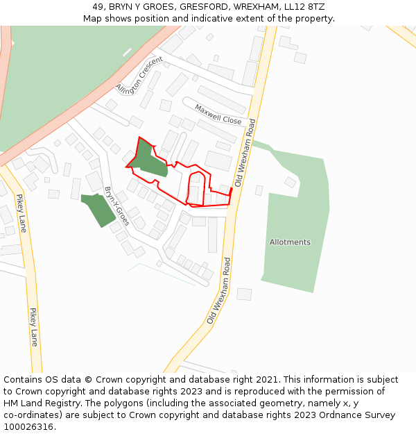 49, BRYN Y GROES, GRESFORD, WREXHAM, LL12 8TZ: Location map and indicative extent of plot