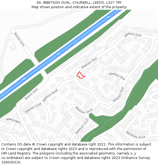 49, IBBETSON OVAL, CHURWELL, LEEDS, LS27 7RY: Location map and indicative extent of plot