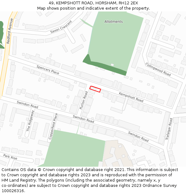 49, KEMPSHOTT ROAD, HORSHAM, RH12 2EX: Location map and indicative extent of plot