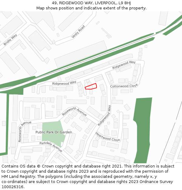 49, RIDGEWOOD WAY, LIVERPOOL, L9 8HJ: Location map and indicative extent of plot