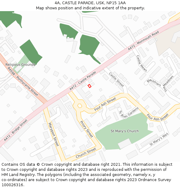 4A, CASTLE PARADE, USK, NP15 1AA: Location map and indicative extent of plot